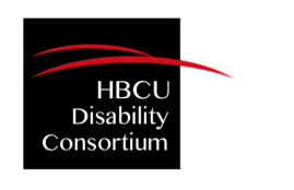 Logo. White lettering on black and red background: HBCU Disability Consortium.